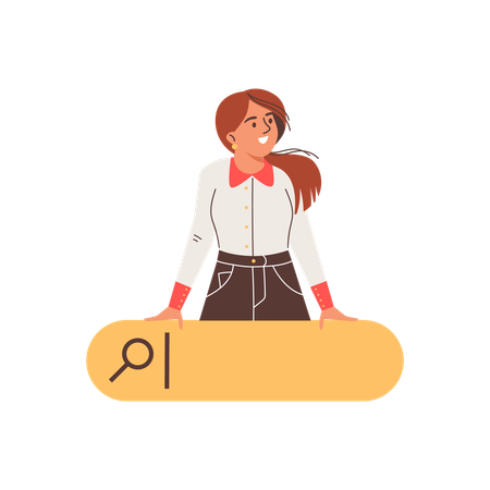 Mujer curiosa mirando a su alrededor con una barra de búsqueda  Illustration