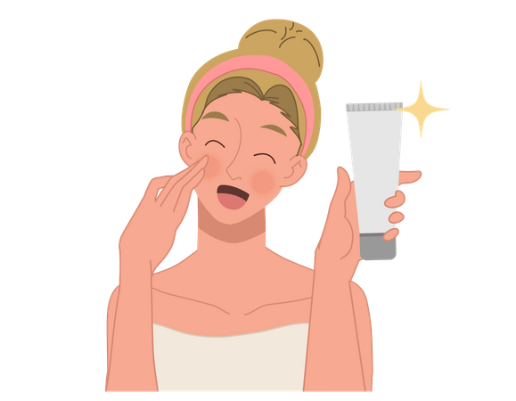 Mujer da reseña sobre exfoliación facial  Ilustración