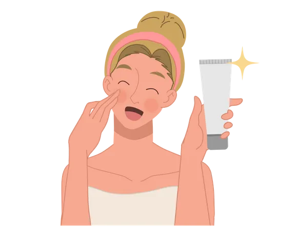 Mujer da reseña sobre exfoliación facial  Ilustración