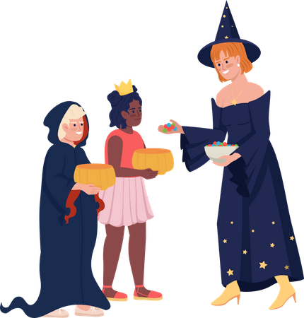Mujer dando dulces a los niños  Ilustración