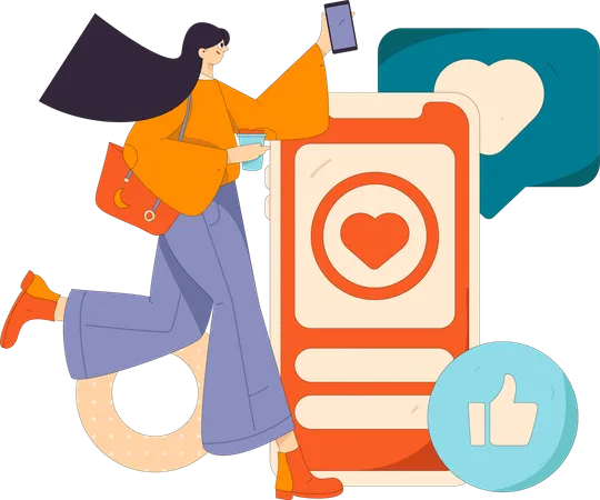 Mujer dando retroalimentación en las redes sociales  Illustration