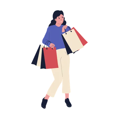 Mujer de compras  Ilustración