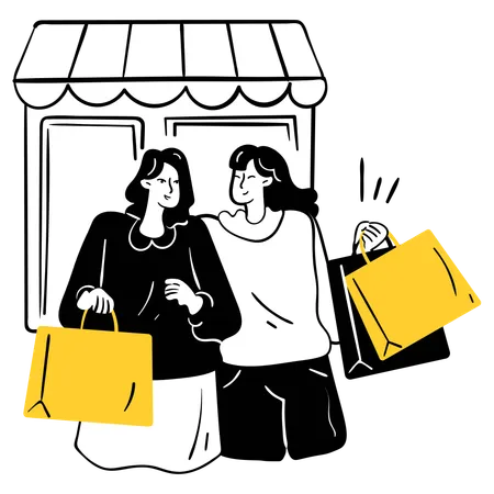 Mujer de compras con amiga  Ilustración