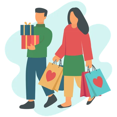 Mujer de compras con su amor  Ilustración