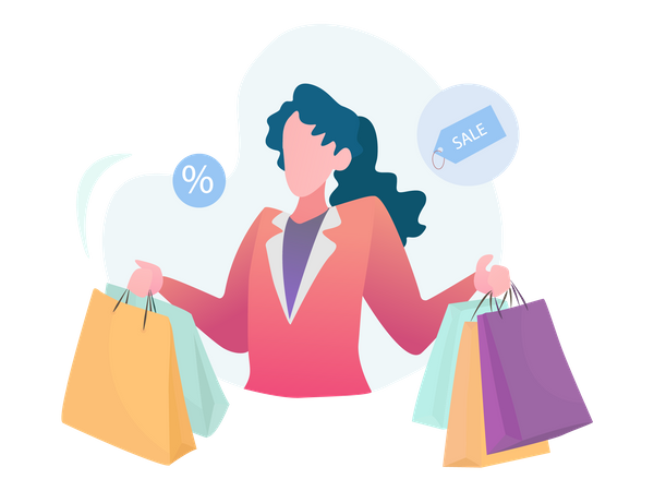 Mujer de compras durante gran venta  Ilustración