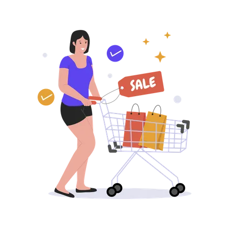 Mujer de compras durante la venta  Illustration