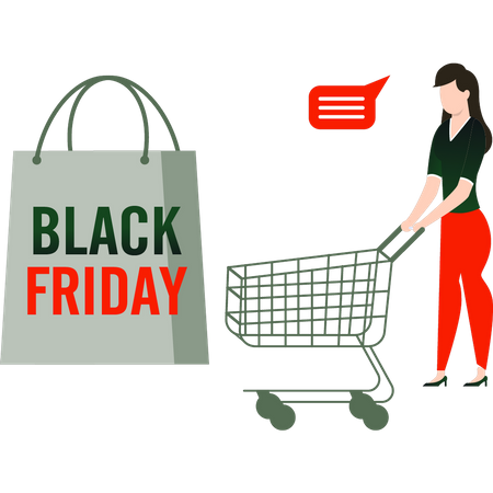 Mujer de compras el viernes negro  Ilustración