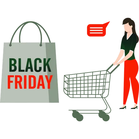 Mujer de compras el viernes negro  Ilustración