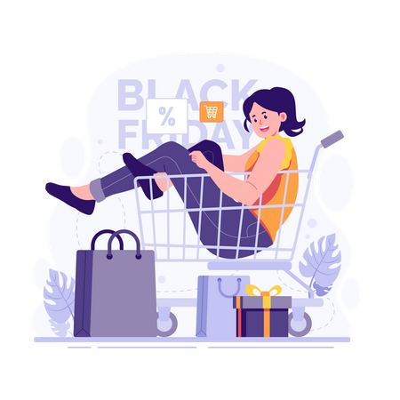 Mujer de compras el viernes negro  Ilustración