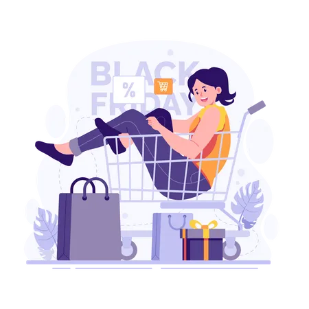 Mujer de compras el viernes negro  Ilustración