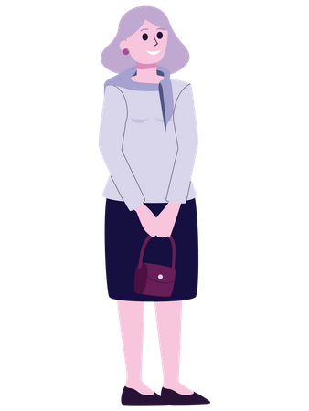 Mujer de mediana edad sosteniendo bolso  Ilustración