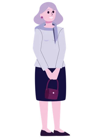 Mujer de mediana edad sosteniendo bolso  Ilustración