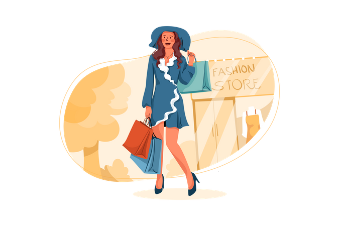 Mujer de moda sosteniendo bolsas de compras  Ilustración