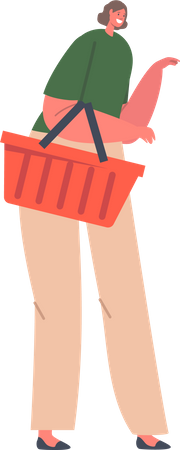 Mujer de moda sosteniendo una cesta de compras  Ilustración