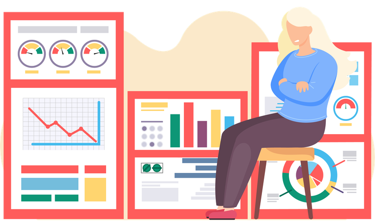 Mujer de negocios analizando un gráfico empresarial  Ilustración
