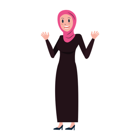Mujer de negocios árabe agitando ambas manos  Ilustración