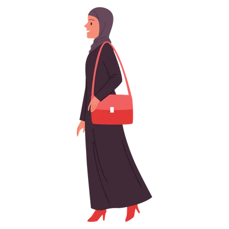 Mujer de negocios árabe caminando con bolso  Ilustración