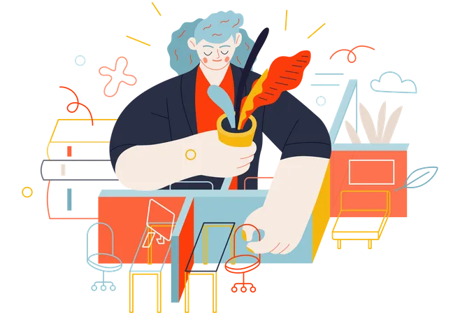Mujer de negocios arreglando escritorio  Ilustración