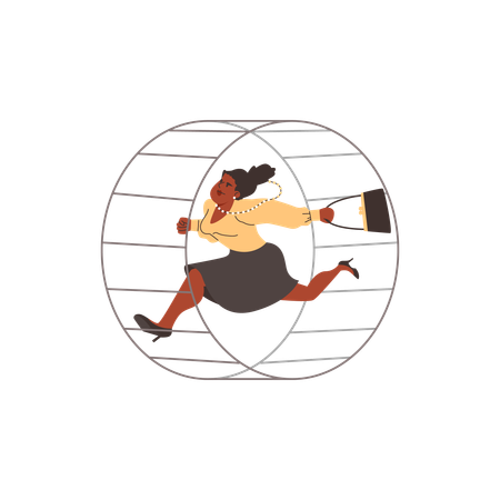 Mujer de negocios cansada corriendo en rueda  Ilustración