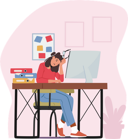 Mujer de negocios cansada y sobrecargada  Ilustración