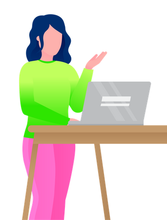 Mujer de negocios comunicación en la computadora portátil  Ilustración