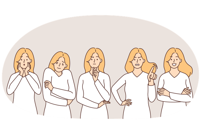 Mujer de negocios en diferentes emociones y expresiones.  Ilustración