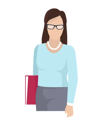 Mujer de negocios con gafas y una carpeta roja en la mano  Ilustración