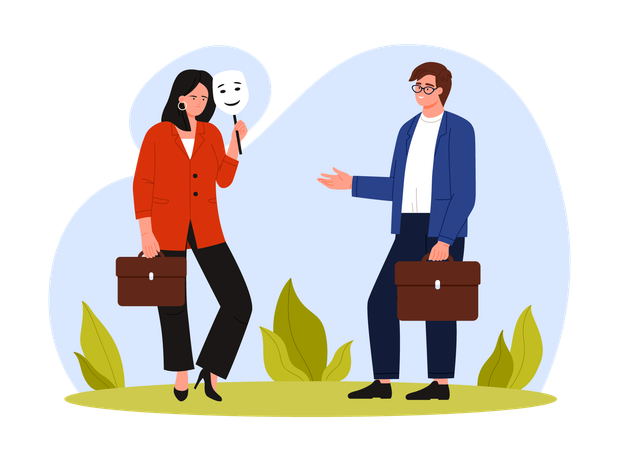 Mujer de negocios con máscara en la oficina  Ilustración