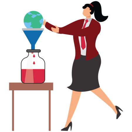 Mujer de negocios con tierra colocada dentro de un embudo manual  Illustration