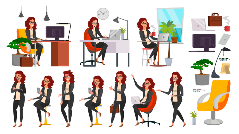 Vector de personaje de dama de mujer de negocios  Ilustración