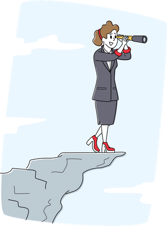 Mujer de negocios encontrando objetivo de negocio  Ilustración