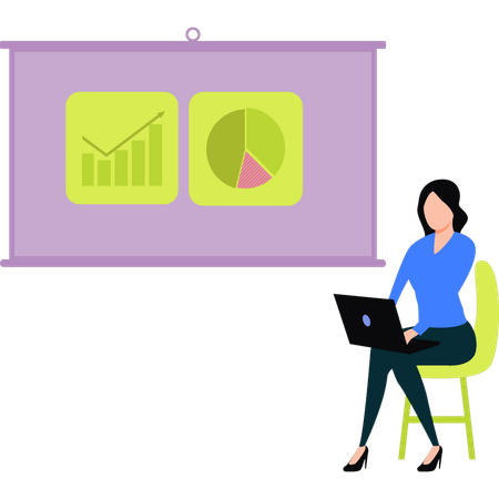 La empresaria está viendo el gráfico analítico  Ilustración