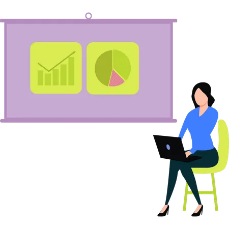 La empresaria está viendo el gráfico analítico  Ilustración