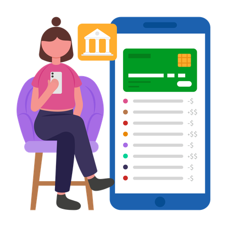 Mujer de negocios haciendo banca móvil  Illustration