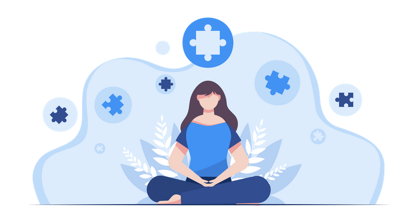 Mujer de negocios haciendo meditación para la creación de ideas. Ilustración