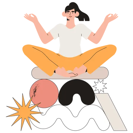 Mujer de negocios haciendo meditación de yoga  Ilustración