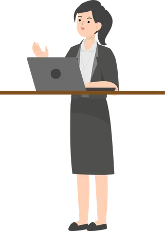 Mujer de negocios, tenencia, computador portatil  Ilustración