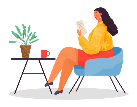 Mujer de negocios leyendo documento  Ilustración