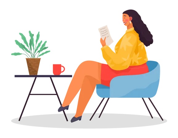 Mujer de negocios leyendo documento  Ilustración