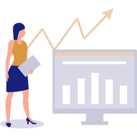 Empresaria mirando el gráfico de barras  Ilustración