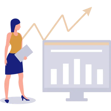 Empresaria mirando el gráfico de barras  Ilustración