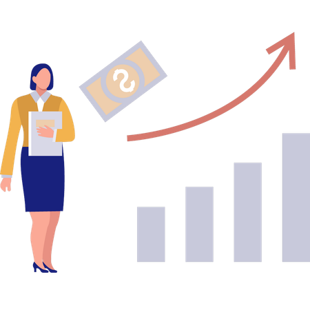 Empresaria mirando el gráfico de crecimiento  Ilustración