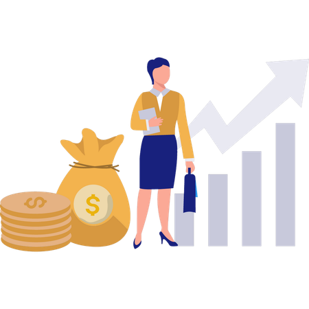 Empresaria mirando el gráfico de negocios  Ilustración