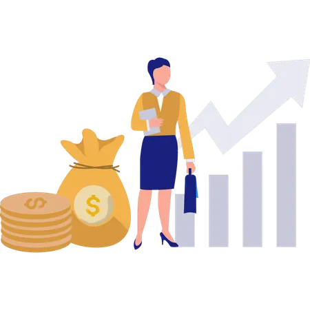 Empresaria mirando el gráfico de negocios  Ilustración