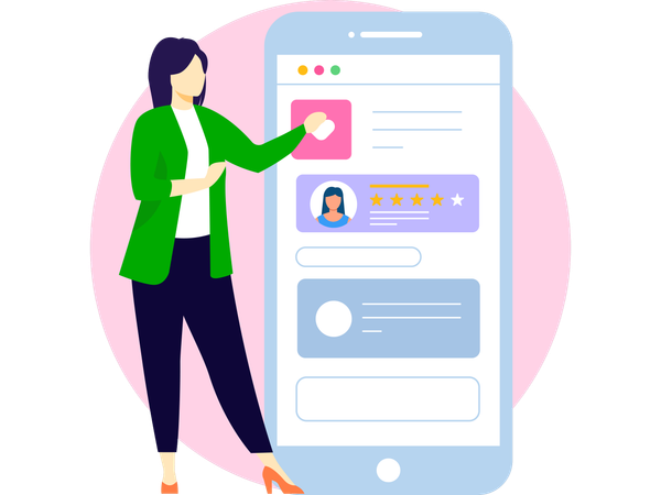 Mujer de negocios mostrando reseñas de clientes  Ilustración