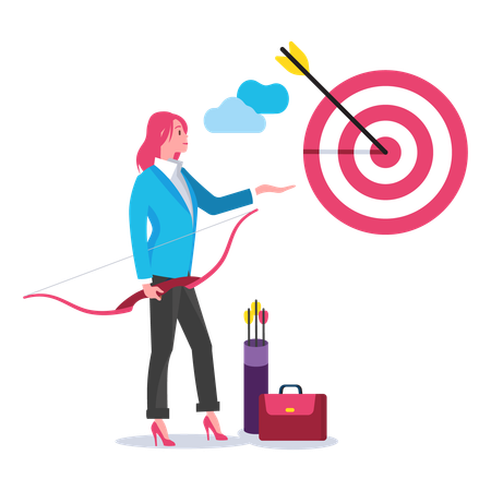Mujer de negocios mostrando un objetivo comercial  Ilustración