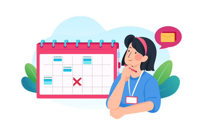 Mujer de negocios planeando eventos, plazos y agenda  Ilustración
