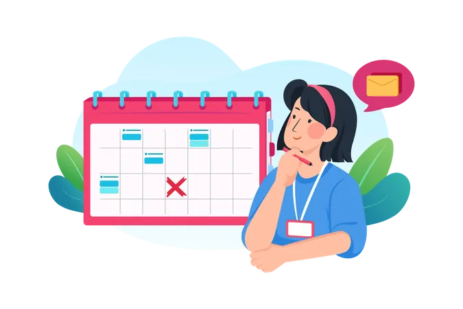 Mujer de negocios planeando eventos, plazos y agenda  Ilustración