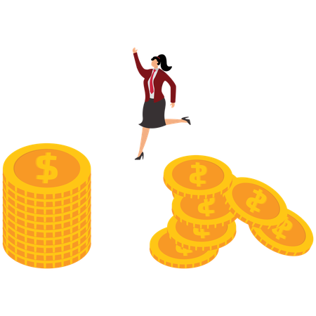 Mujer de negocios que busca la estabilidad frente a la inestabilidad o el riesgo  Ilustración