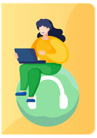 Mujer de negocios sentada con una computadora portátil abierta en las manos  Illustration